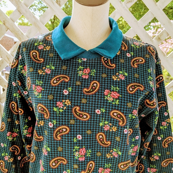 Vintage paisley houndstooth floral sweatshirt - Picture 2 of 7